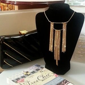 Gold multilevel fringe loose dangle snake chain necklace 18"